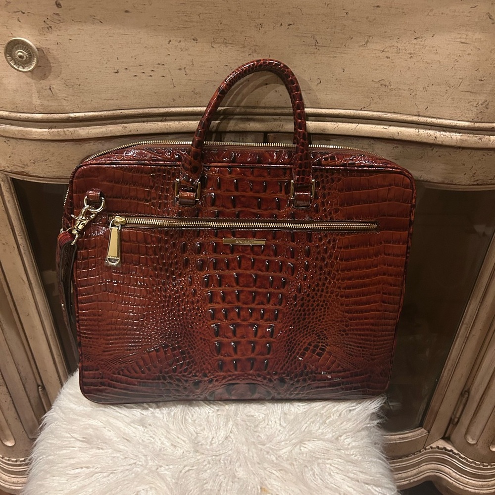 Brahmin Brown Crocodile-Embossed Tote Bag